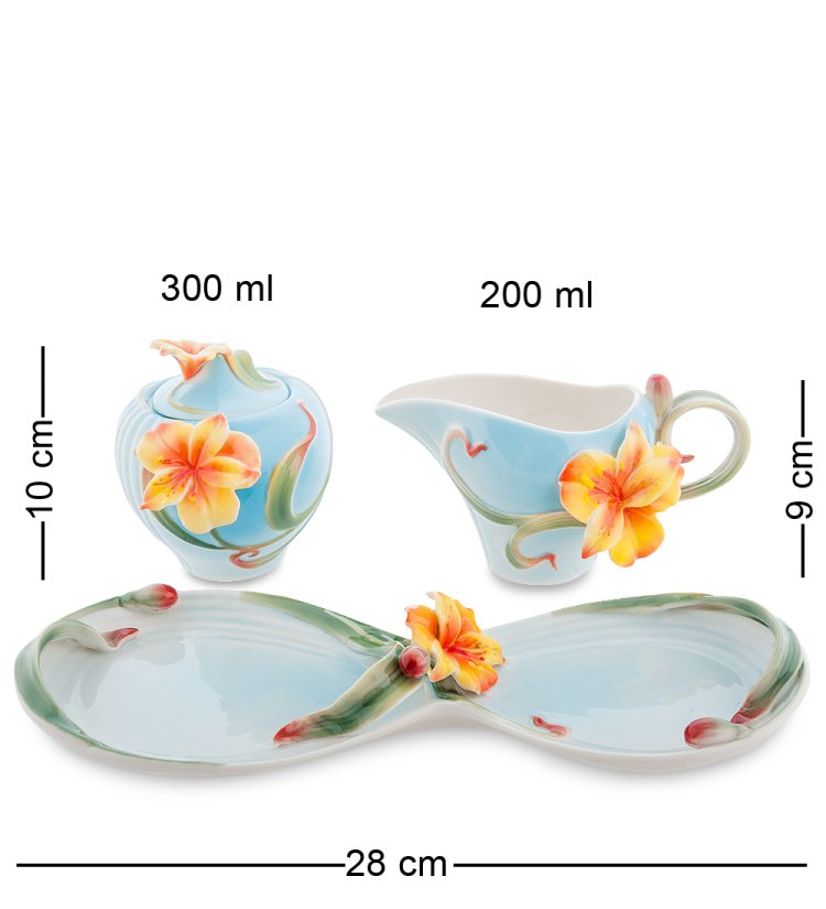 Набор сахарница и молочник из фарфора Лилии Pavone FM-05/ 4, фотография сбоку