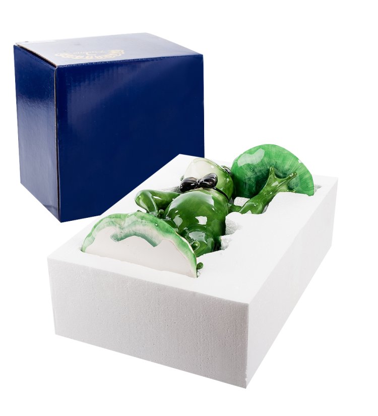 Фигурка из керамики Лягушка официант Pavone CMS-02/14, фотография в упаковке