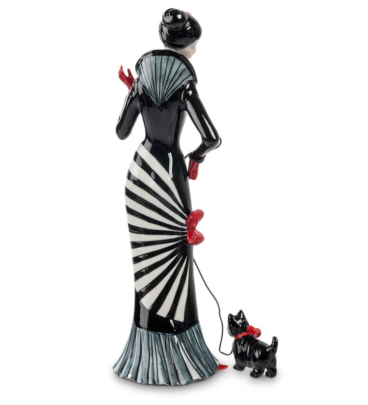 Статуэтка из фарфора Дама в черном платье с собакой Pavone JP-38/ 5, фотография со спины