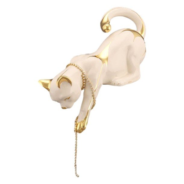 Статуэтка Белая Кошка спрыгивающая с Золотым декором