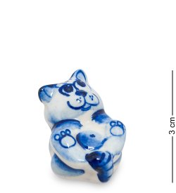 Фигурка Кот на спине Голубая гжель