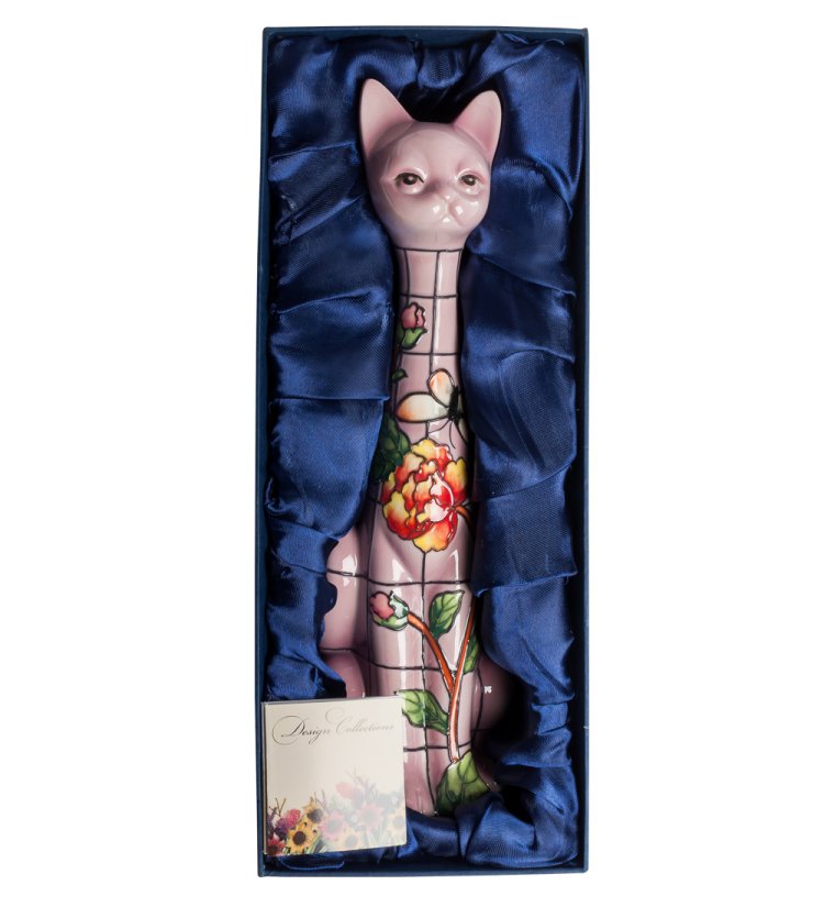 Статуэтка из фарфора Розовая кошка сидит Pavone JP-11/ 34, фотография в упаковке