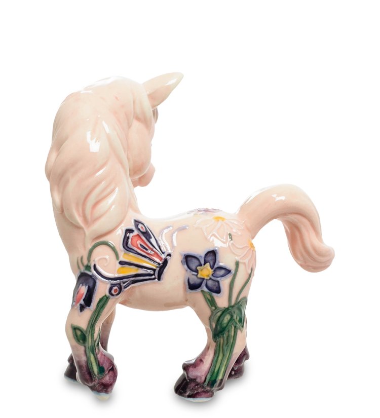 Статуэтка из фарфора Розовая Лошадка с бабочкой Pavone JP-115/ 9, фотография со спины