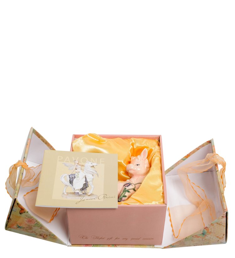 Статуэтка из фарфора Розовая Лошадка с бабочкой Pavone JP-115/ 9, фотография в коробочке