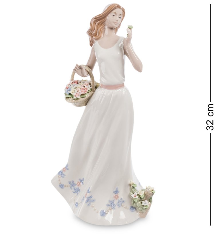 Статуэтка из фарфора Девушка в белом с корзинкой цветов Pavone CMS-20/13