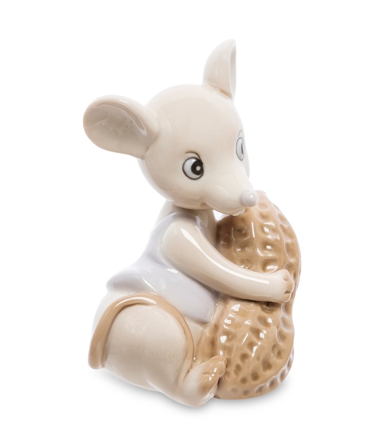 Статуэтка из фарфора Мышка с орехом Pavone JP-121/ 6, фотография сбоку