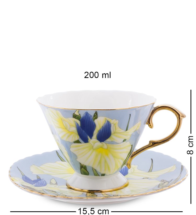 Чайный набор на 6 персон Фиор Дель Аморе, голубой Pavone AS-65, фотография кружки и блюдца