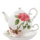 Чайная пара с чайником из фарфора Золотая Роза Рафаэлло, ручная роспись Pavone JS-16