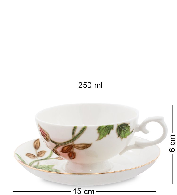 Чайная пара с чайником из фарфора Золотая Роза Рафаэлло, ручная роспись Pavone JS-16, фотография чашки и блюдца