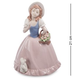 Статуэтка из керамики Девочка с собачкой и цветами
