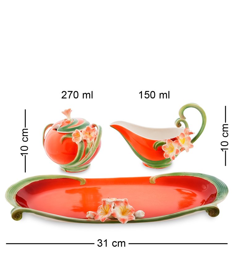Набор сахарница и молочник из фарфора Кливия Pavone FM-35/ 2, фотография сбоку