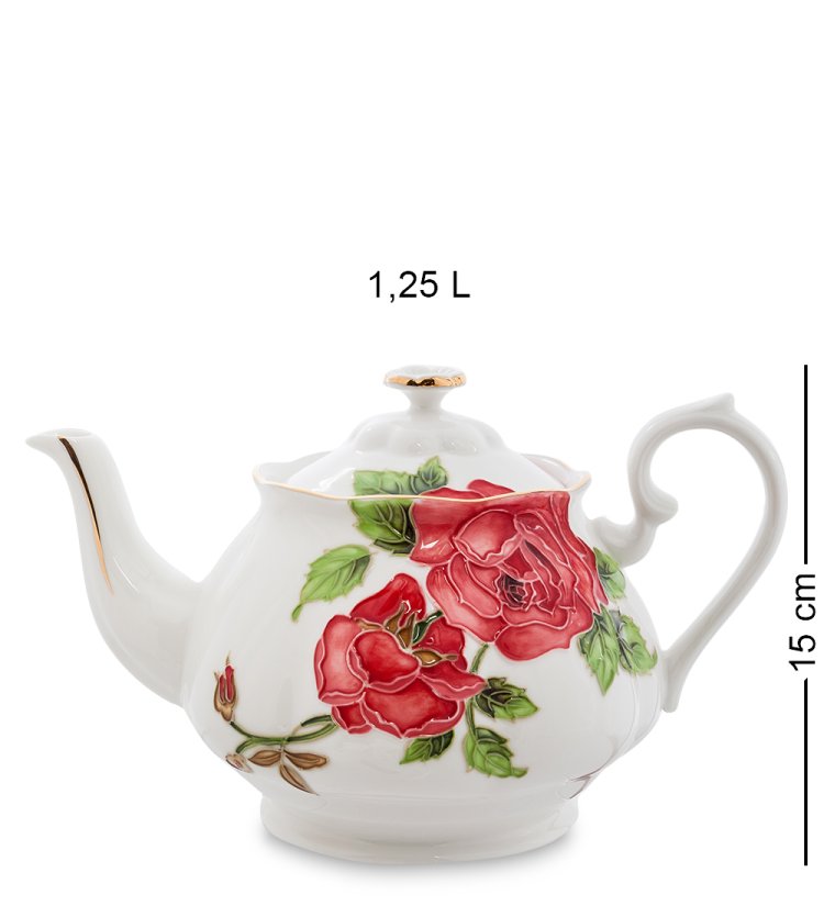 Чайный Сервиз на 6 персон из фарфора Золотая Роза Рафаэлло, ручная роспись Pavone JS-13, фотография чайника