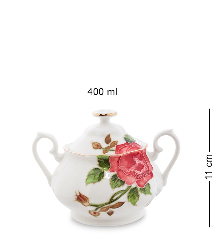 Чайный Сервиз на 6 персон из фарфора Золотая Роза Рафаэлло, ручная роспись Pavone JS-13, фотография сахарницы