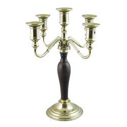 Канделябр на 5 свечей с деревянной вставкой на основании
