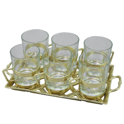 Набор стаканов на 6 персон с подносом и подстаканниками Золото
