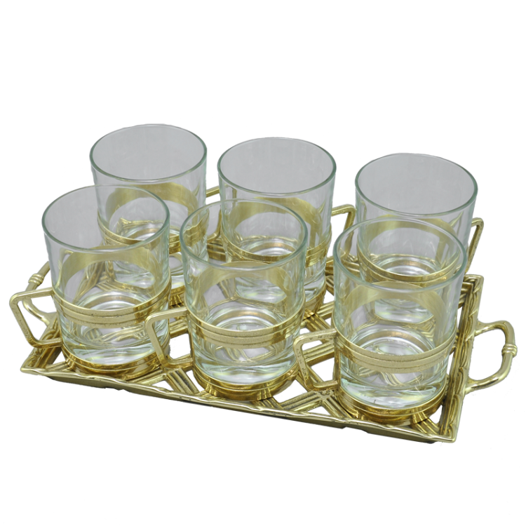 Набор стаканов на 6 персон с подносом и подстаканниками Золото Alberti Livio AL-80-393-S