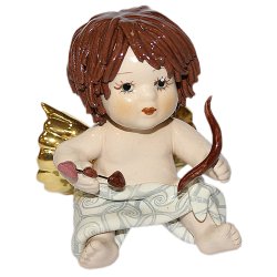 Статуэтка из фарфора Купидон с темными волосами с луком и стрелой (средний)