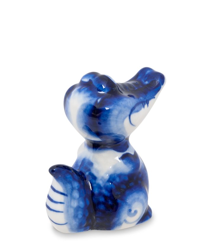 Статуэтка Крокодильчик Голубая гжель ГЛ-209, фотография сбоку