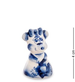 Фигурка Мышка с бантом Голубая гжель