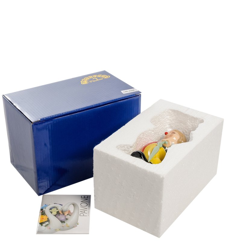 Статуэтка из фарфора Клоун в галстуке с зонтом Pavone CMS-23/64, фотография в упаковке