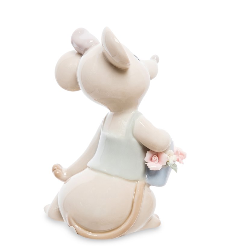 Статуэтка из фарфора Мышка с корзинкой цветов Pavone JP-121/12, фотография со спины