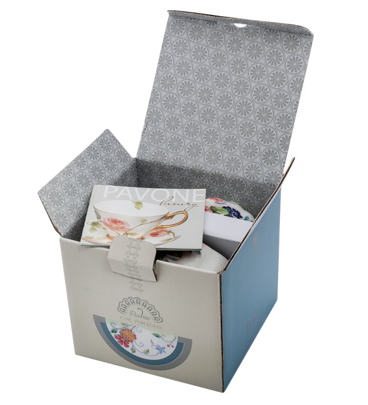 Чайный набор на 2 персоны из фарфора Королева Камилла, ручная роспись Pavone JS-19, фотография в упаковке