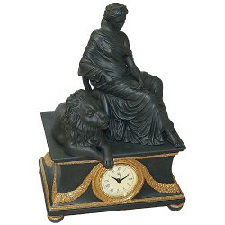 Часы из фарфора Дама и лев черные