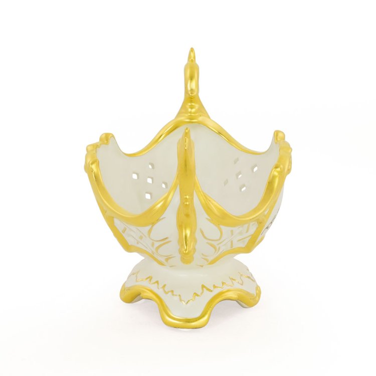 Конфетница с ручками на ножке из керамики коллекция Fiori Gold Migliore De Luxe 27507, фотография сбоку