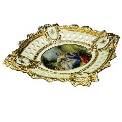 Поднос в стиле барокко Матовый Буше кремовый с золотой отделкой
