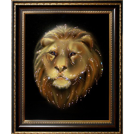 Картина Лев в багете c кристаллами Swarovski
