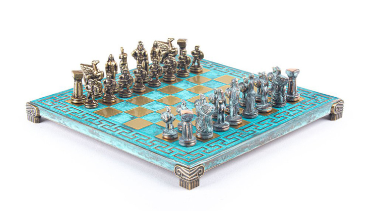 Шахматный набор на патинированной доске Древняя Спарта Manopoulos MP-S-16-B-28-MTIR
