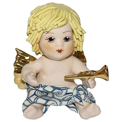 Статуэтка из фарфора Купидон со светлыми волосами с трубой (средний)