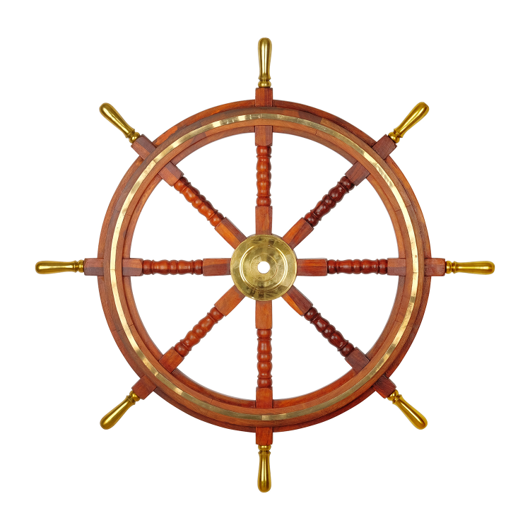 Деревянный штурвал корабля с металлическими ручками МК-1730