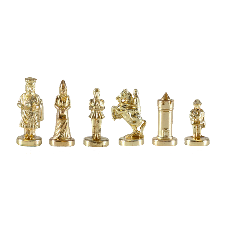 Шахматы Византийская Империя, Красная доска Manopoulos MP-S-1-20-RED, фотография золотых фигур