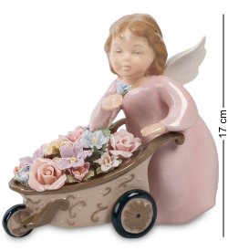 Музыкальная Статуэтка из фарфора Ангел с тележкой цветов
