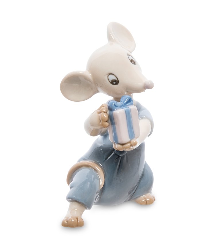 Статуэтка из фарфора Мышонок с подарком Pavone JP-121/16, фотография сбоку