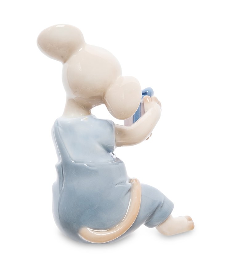 Статуэтка из фарфора Мышонок с подарком Pavone JP-121/16, фотография со спины