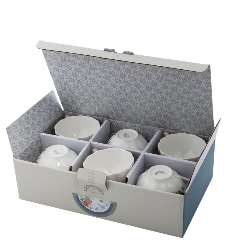 Чайный набор на 6 персон из фарфора Королева Камилла, ручная роспись Pavone JS-20, фотография в упаковке