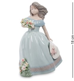 Статуэтка из керамики Девочка с цветами и шляпкой в руке