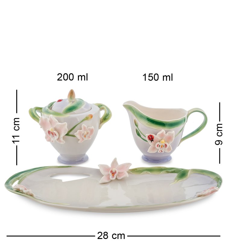 Набор сахарница и молочник из фарфора Орхидея Pavone FM-37/ 2, фотография сбоку