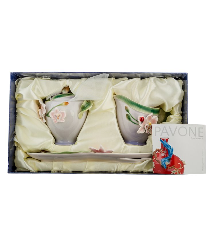 Набор сахарница и молочник из фарфора Орхидея Pavone FM-37/ 2, фотография в упаковке