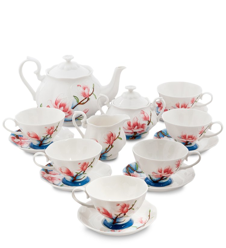 Чайный сервиз на 6 персон из фарфора Цветущая сакура Pavone JS-01