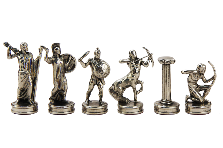 Шахматы на черно-белой доске Битва Титанов Manopoulos MP-S-18-36-BLA, все серебряные фигуры