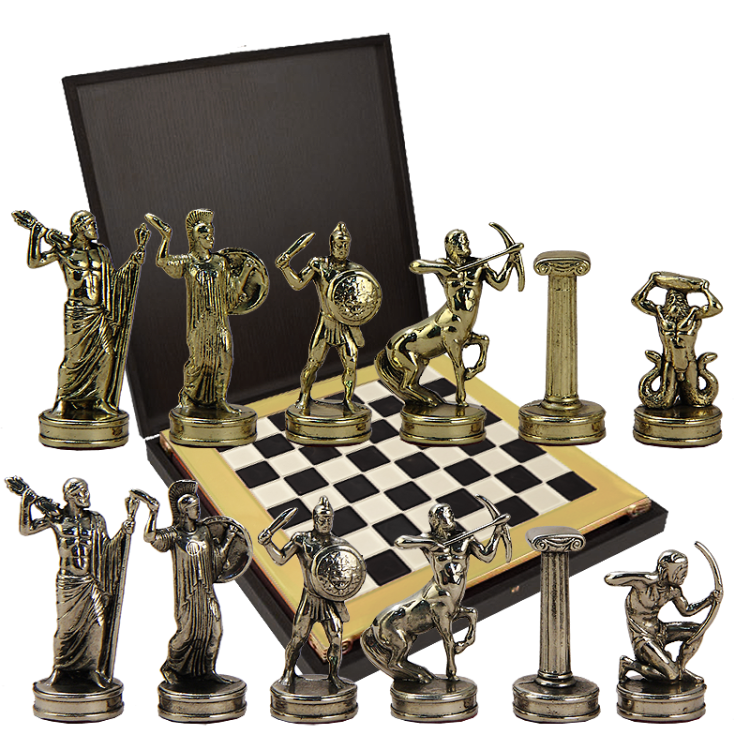 Шахматы на черно-белой доске Битва Титанов Manopoulos MP-S-18-36-BLA, вид полноценного набора