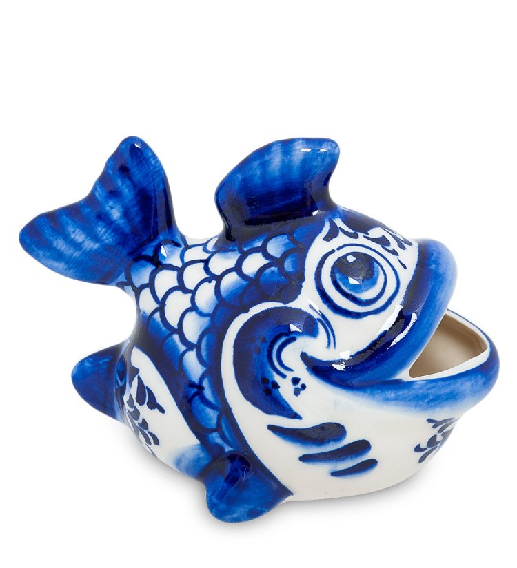 Статуэтка Большая Рыба Голубая гжель ГЛ-254, фотография сбоку