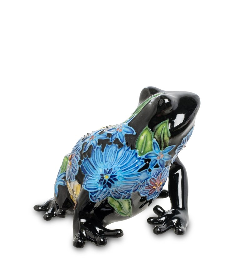 Статуэтка из фарфора Черная Лягушка с цветами Pavone JP-670/ 13, фотография со спины