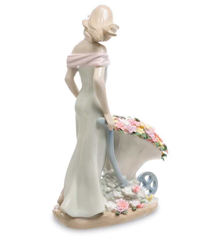 Статуэтка из фарфора Девушка с телегой цветов Pavone JP-22/ 9, фотография со спины