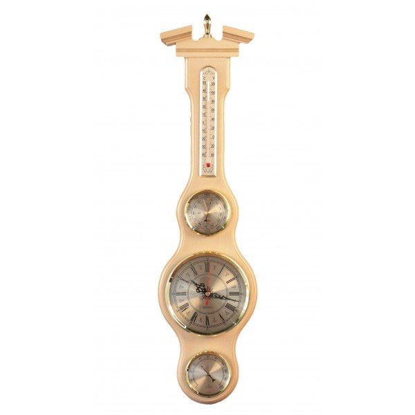 Белая Аналоговая Метеостанция с часами из дерева Бриг М-55Ч-БЗ