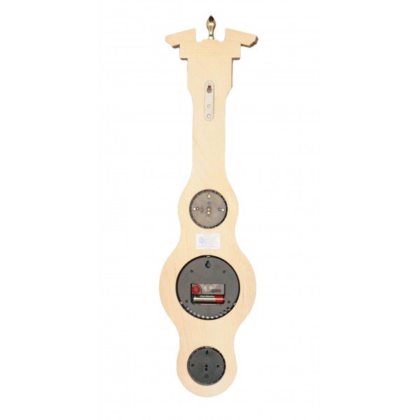 Белая Аналоговая Метеостанция с часами из дерева Бриг М-55Ч-БЗ, фотография с обратной стороны