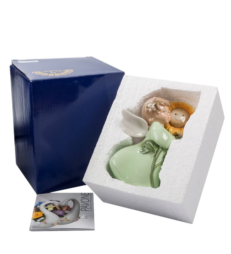 Статуэтка из фарфора Ангелочек с подсолнухом Pavone CMS-11/22, фотография в упаковке